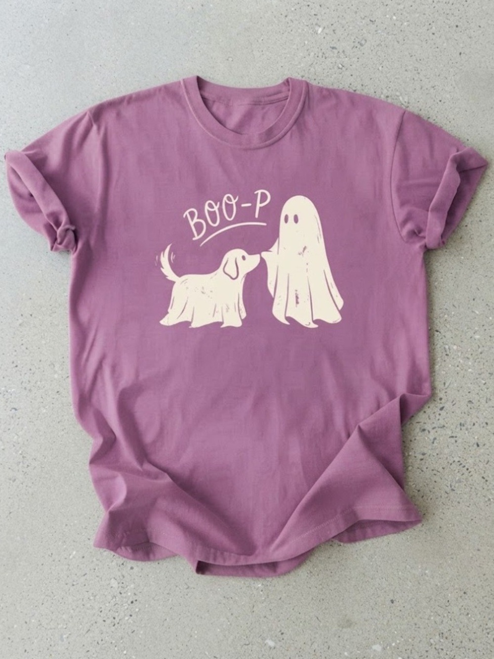 Ghost Dog Boo-P Tee Gildan T-Shirt Purple Halloween Graphic Top